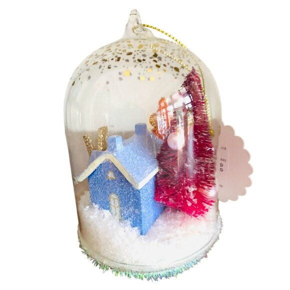 Anthropologie Festive Letter Y Snow Globe Ornament Village House and Trees New - Picture 4 of 5
